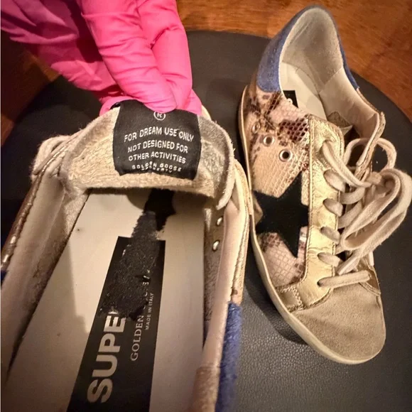 Golden Goose Metallic Gold Snakeskin Print Sneakers with Black Star - Picture 8 of 8